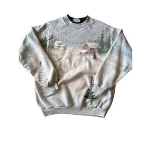 Vintage Cabela's For Women Snowy Winter Nature Landscape AOP Medium Crewneck